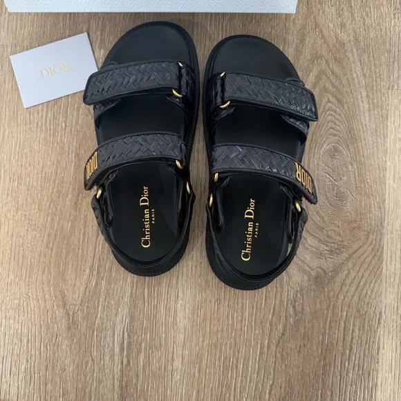 Authentic! Dior Dioract Woven Raffia Sandals - Black - Picture 8 of 11